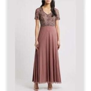 Pisarro Nights Beaded Bodice A-Line Gown Mauve/petal blush Formal Evening Size 8